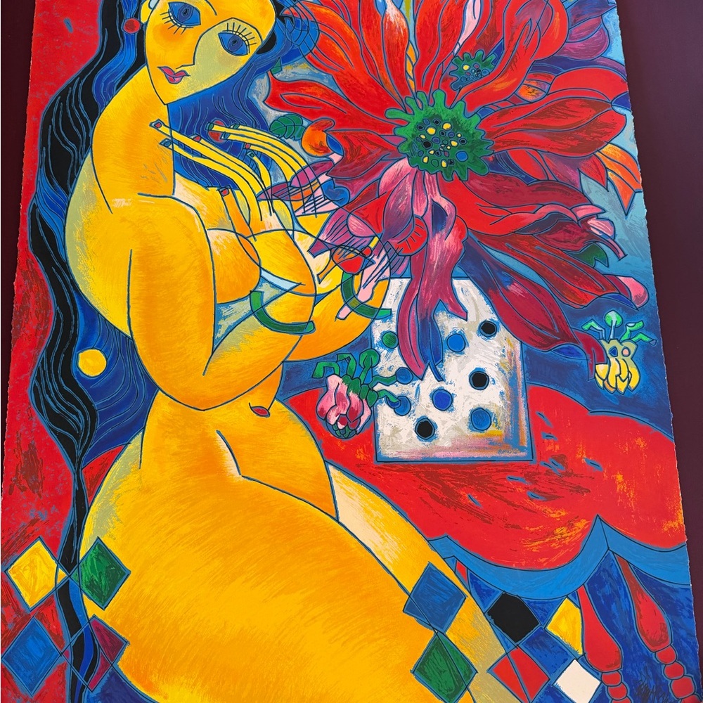 Tie Feng Jiang Beauty and Flowers 1994 HAND SIGNED Yunnan Chinese Artist
